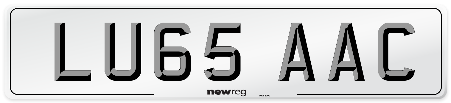 LU65 AAC Front Number Plate