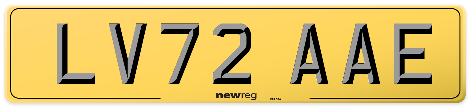 LV72 AAE Rear Number Plate