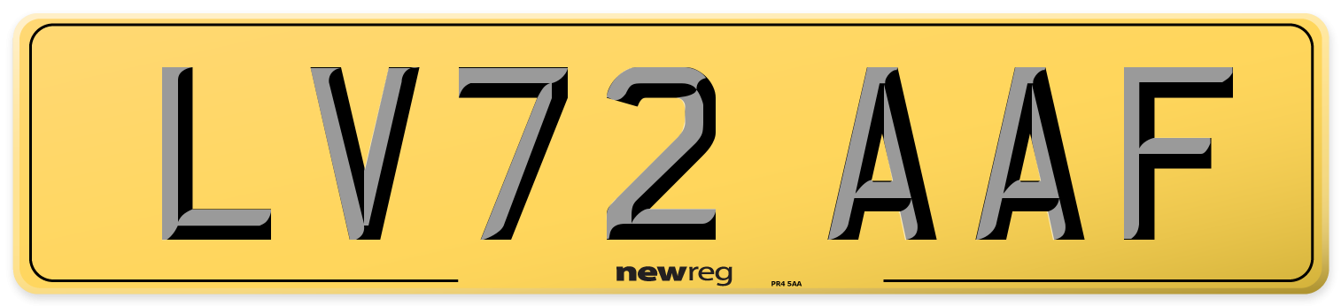 LV72 AAF Rear Number Plate