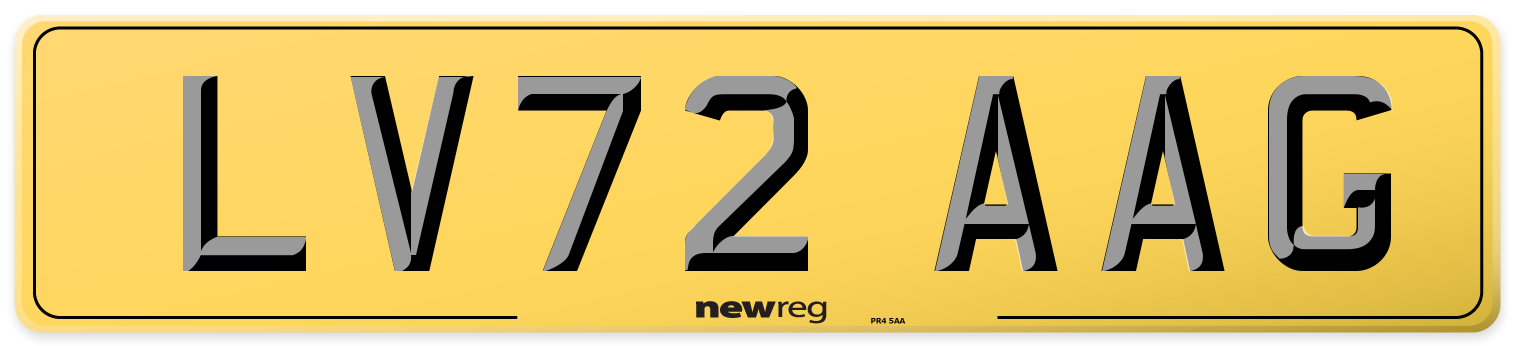 LV72 AAG Rear Number Plate