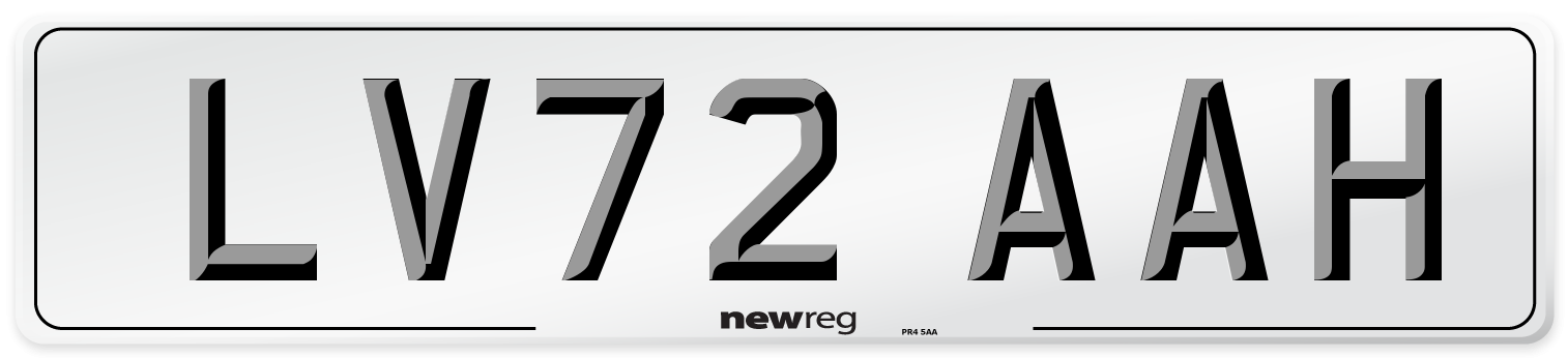 LV72 AAH Front Number Plate