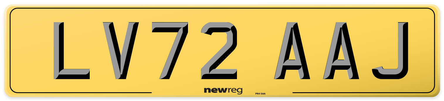 LV72 AAJ Rear Number Plate