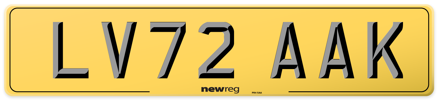 LV72 AAK Rear Number Plate
