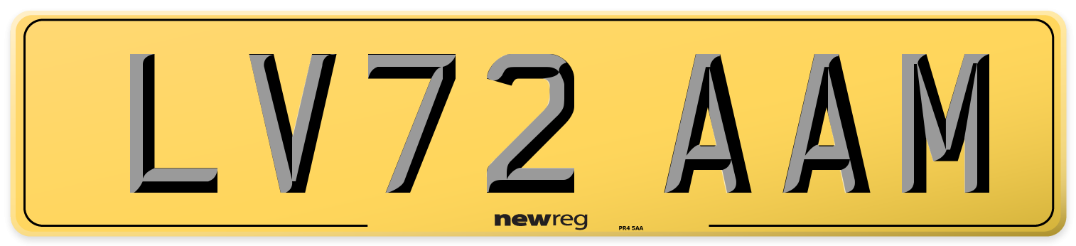 LV72 AAM Rear Number Plate