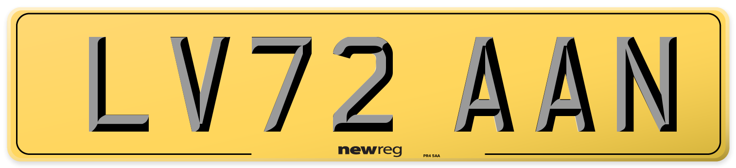 LV72 AAN Rear Number Plate
