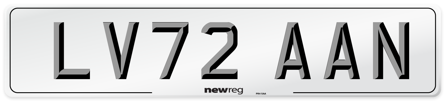 LV72 AAN Front Number Plate