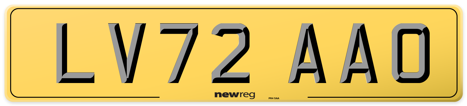 LV72 AAO Rear Number Plate