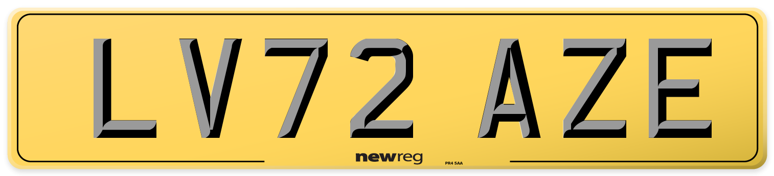 LV72 AZE Rear Number Plate