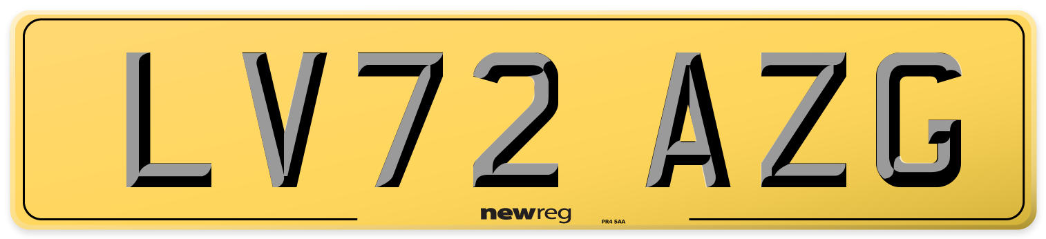 LV72 AZG Rear Number Plate