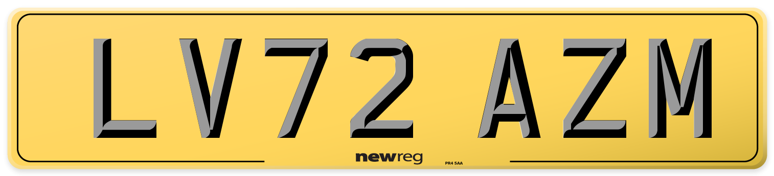 LV72 AZM Rear Number Plate