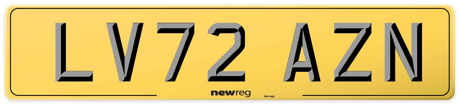 LV72 AZN Rear Number Plate