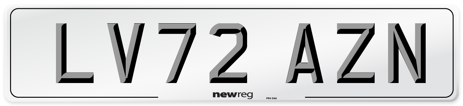LV72 AZN Front Number Plate