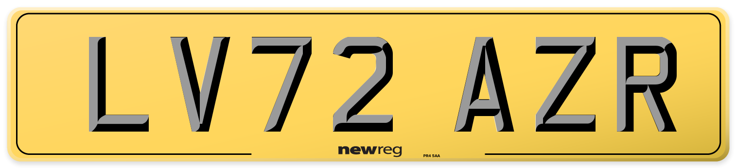 LV72 AZR Rear Number Plate