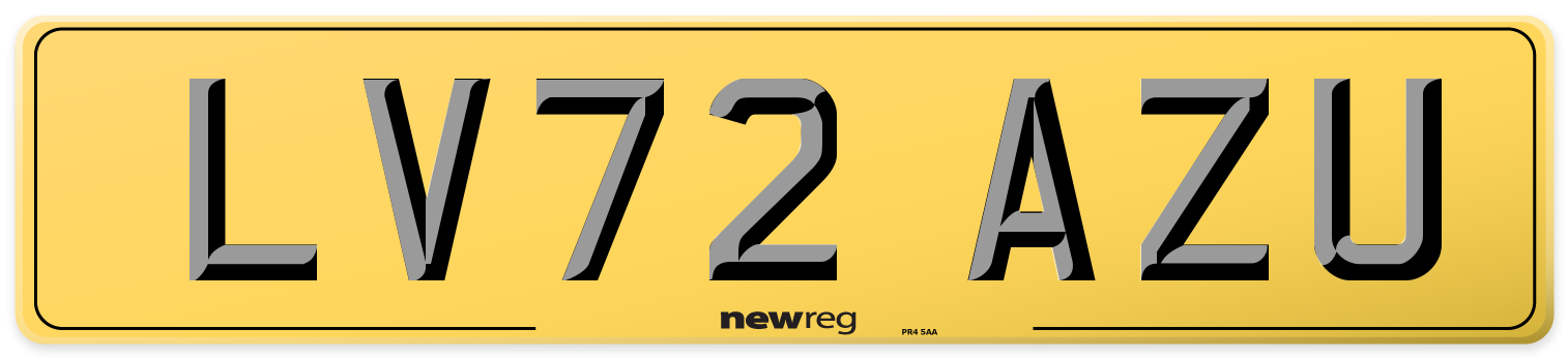 LV72 AZU Rear Number Plate