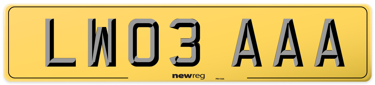 LW03 AAA Rear Number Plate
