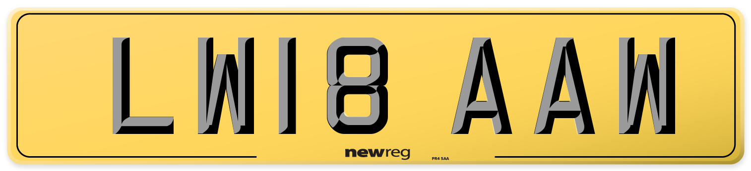 LW18 AAW Rear Number Plate