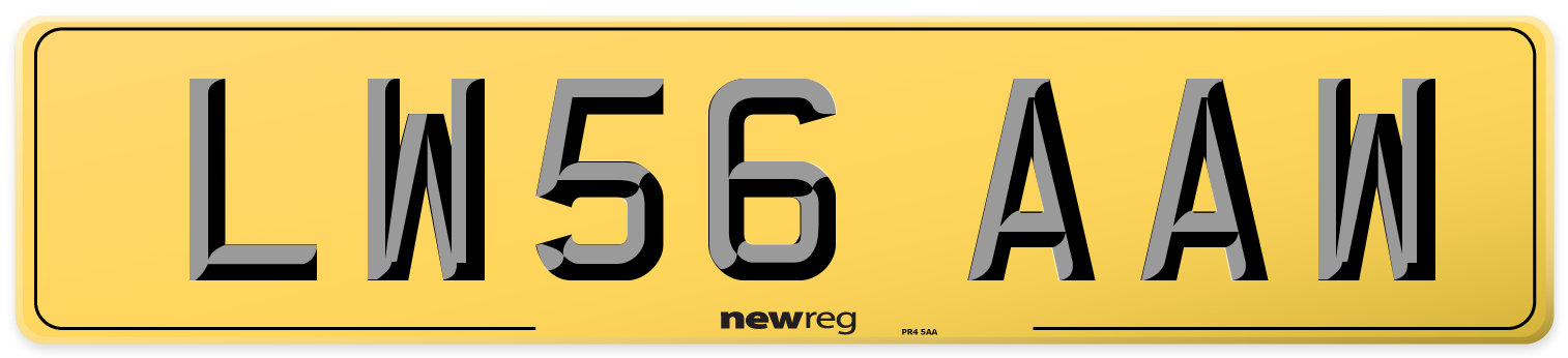 LW56 AAW Rear Number Plate