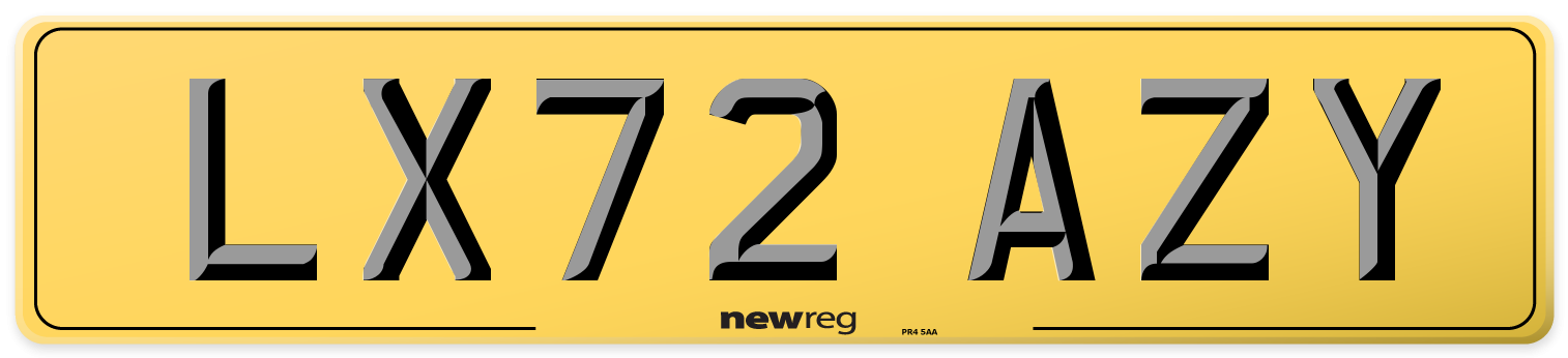 LX72 AZY Rear Number Plate