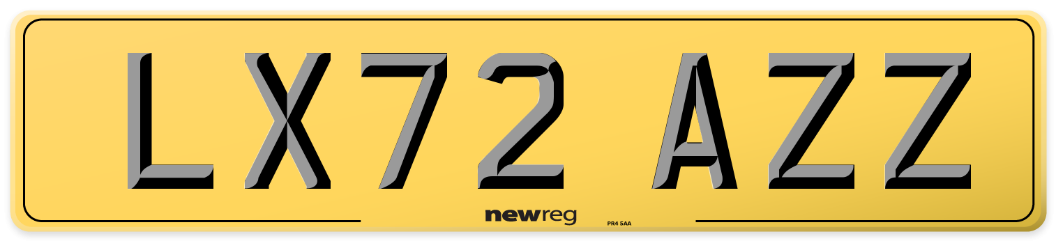LX72 AZZ Rear Number Plate