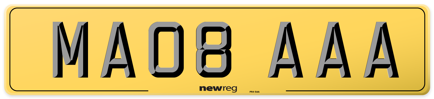 MA08 AAA Rear Number Plate
