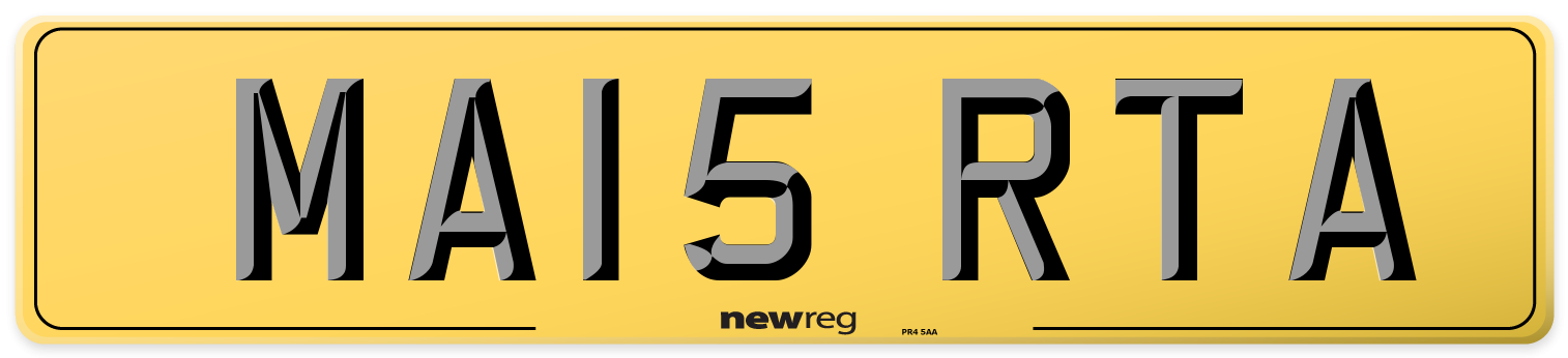 MA15 RTA Rear Number Plate