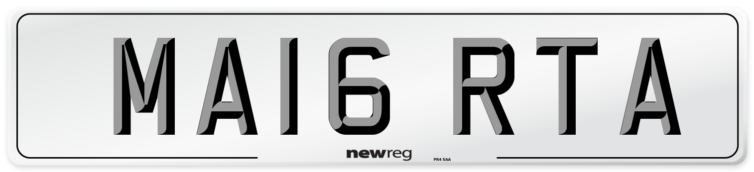 MA16 RTA Front Number Plate
