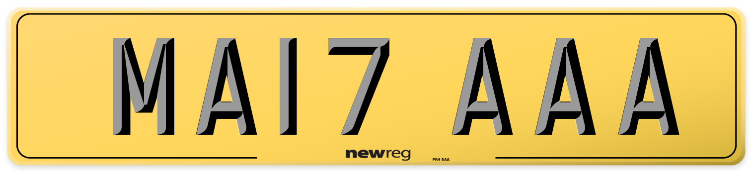 MA17 AAA Rear Number Plate