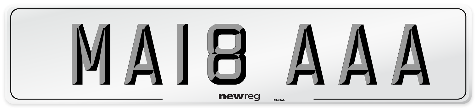 MA18 AAA Front Number Plate