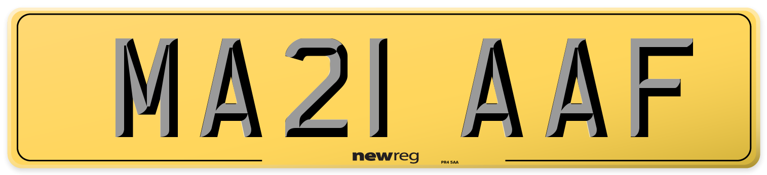 MA21 AAF Rear Number Plate