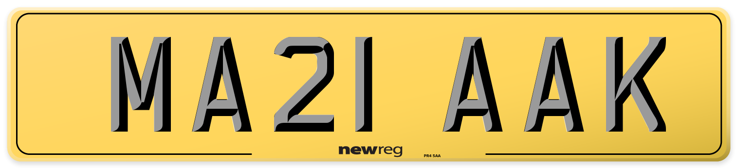MA21 AAK Rear Number Plate