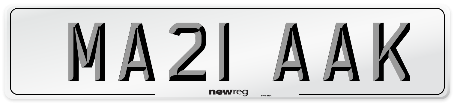 MA21 AAK Front Number Plate