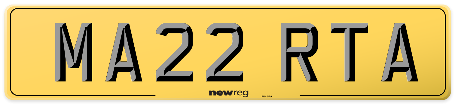 MA22 RTA Rear Number Plate