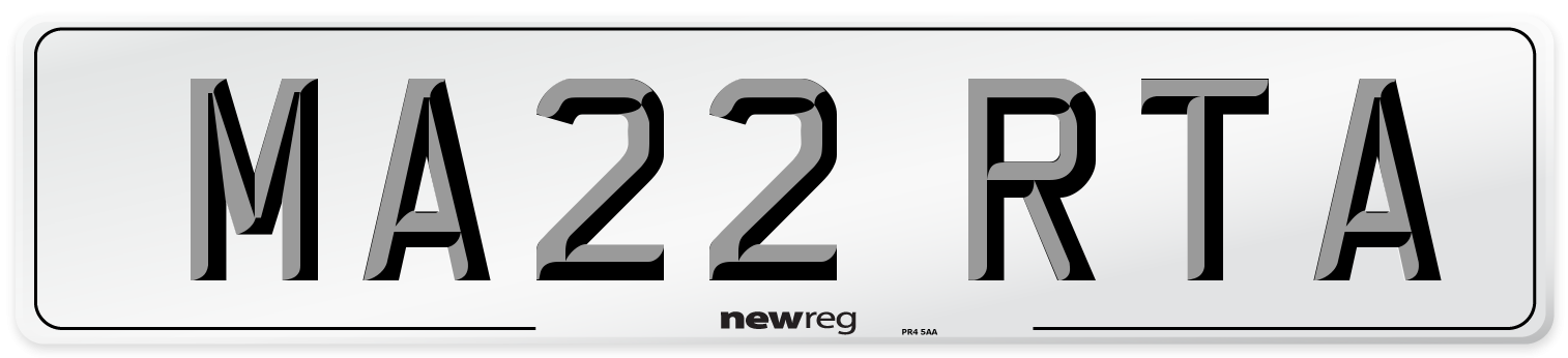 MA22 RTA Front Number Plate