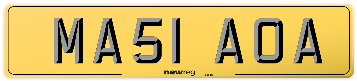 MA51 AOA Rear Number Plate