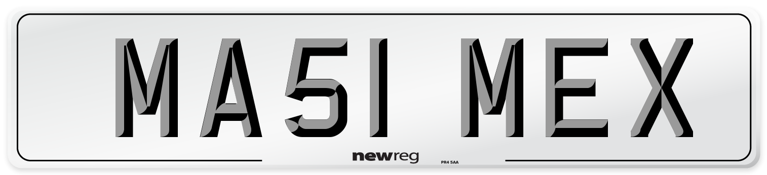 MA51 MEX Front Number Plate