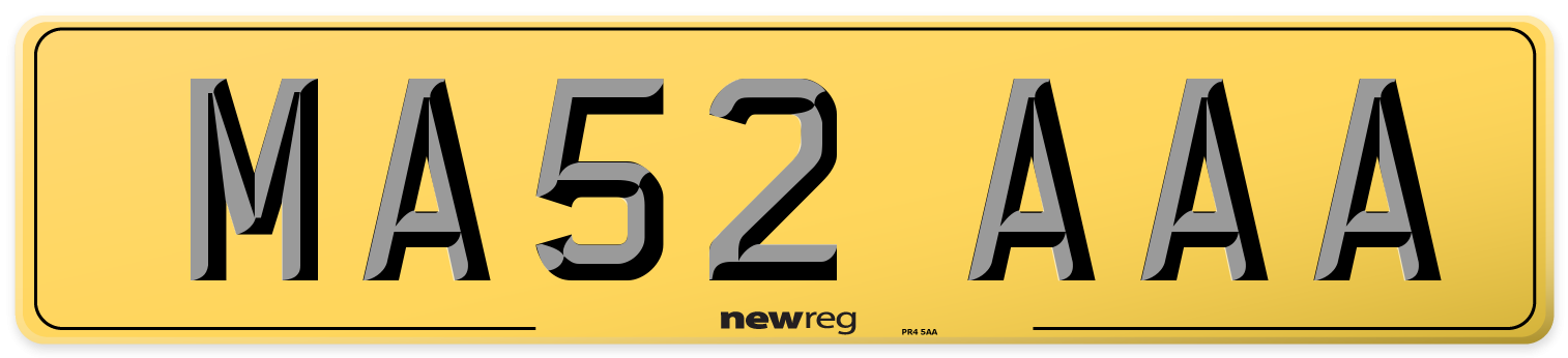 MA52 AAA Rear Number Plate