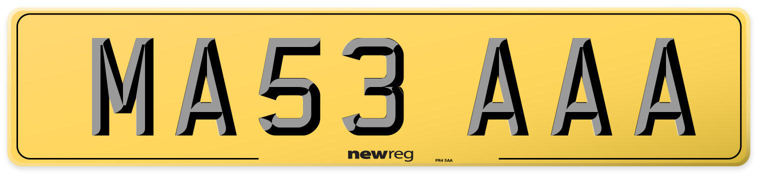 MA53 AAA Rear Number Plate