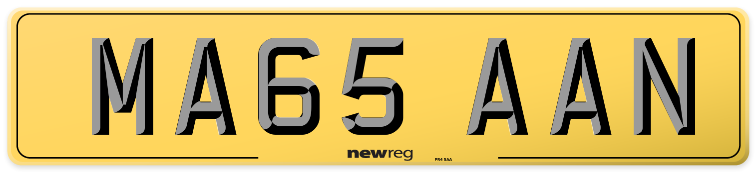MA65 AAN Rear Number Plate