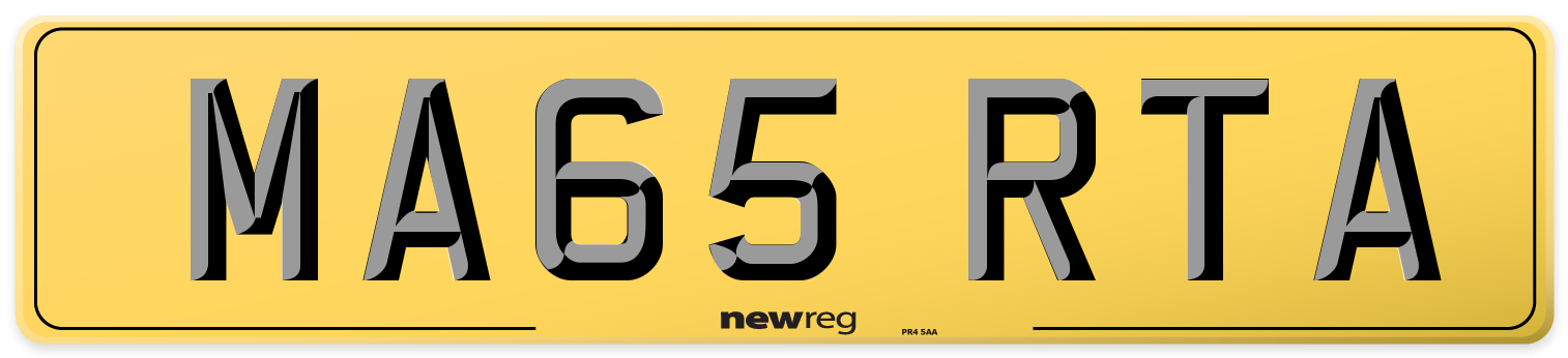 MA65 RTA Rear Number Plate
