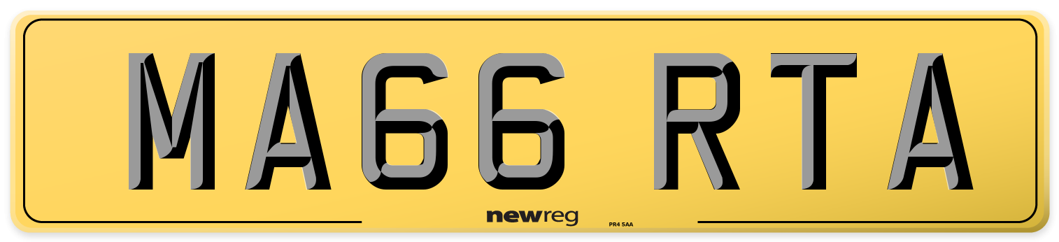 MA66 RTA Rear Number Plate