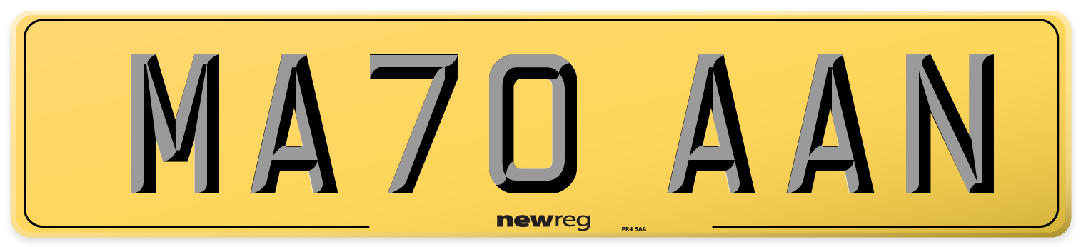 MA70 AAN Rear Number Plate