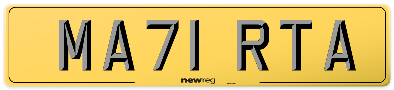 MA71 RTA Rear Number Plate