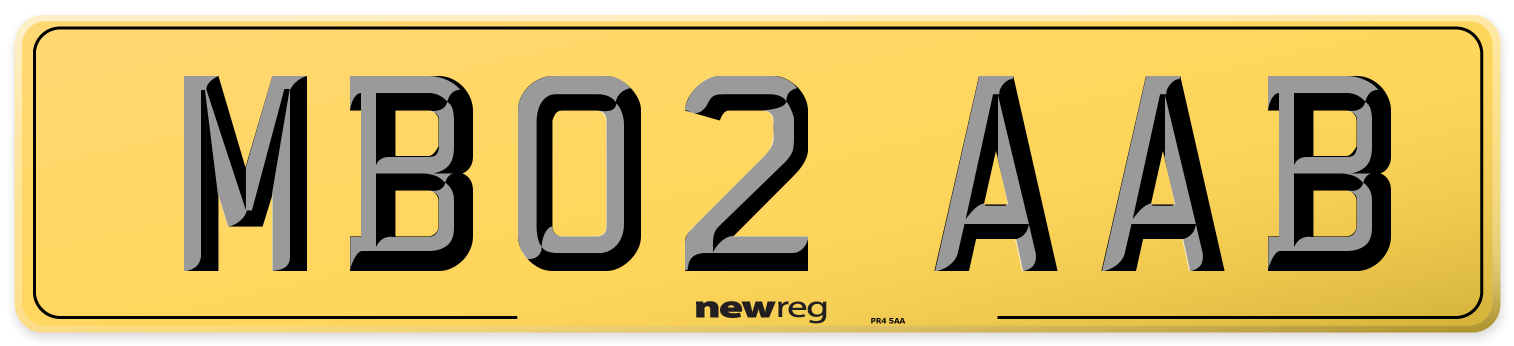 MB02 AAB Rear Number Plate