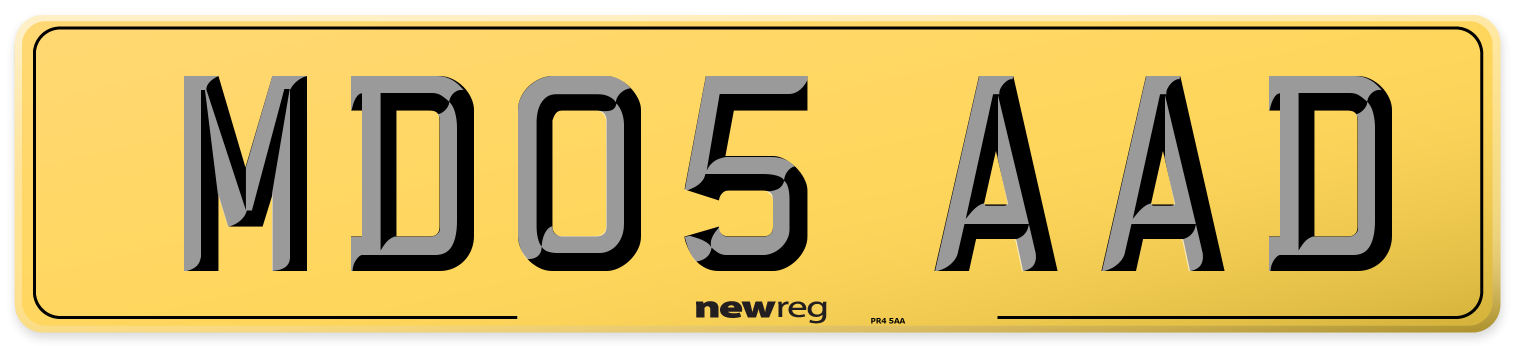 MD05 AAD Rear Number Plate