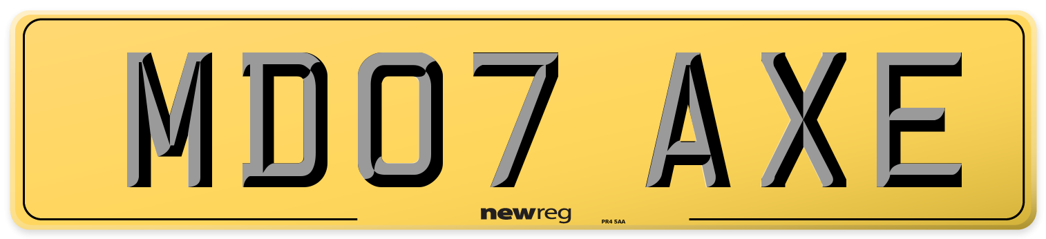 MD07 AXE Rear Number Plate