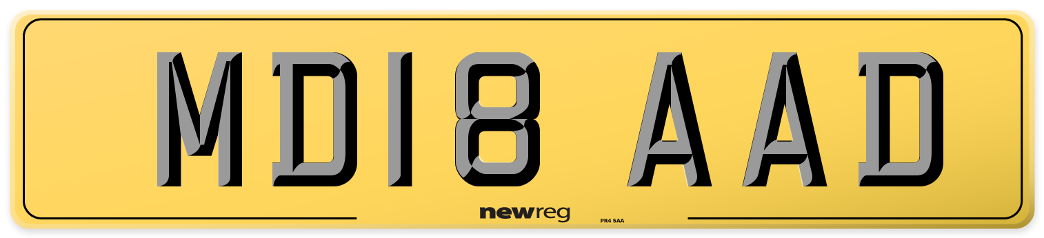 MD18 AAD Rear Number Plate