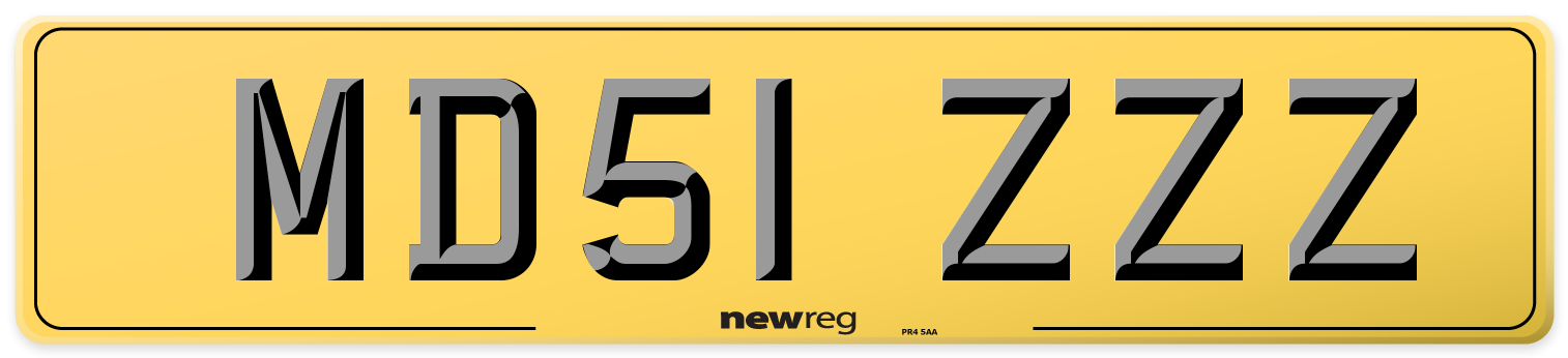 MD51 ZZZ Rear Number Plate