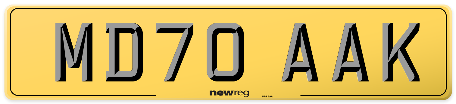 MD70 AAK Rear Number Plate
