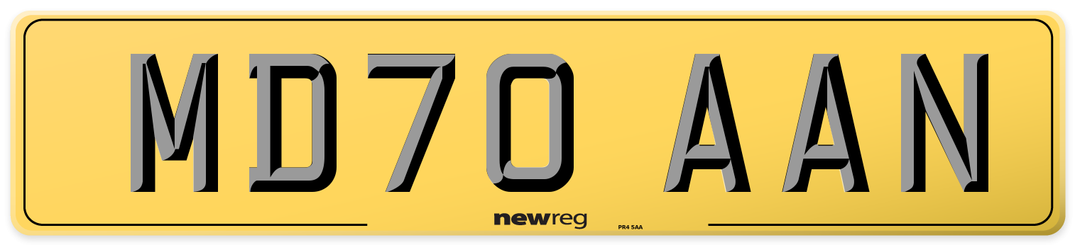 MD70 AAN Rear Number Plate
