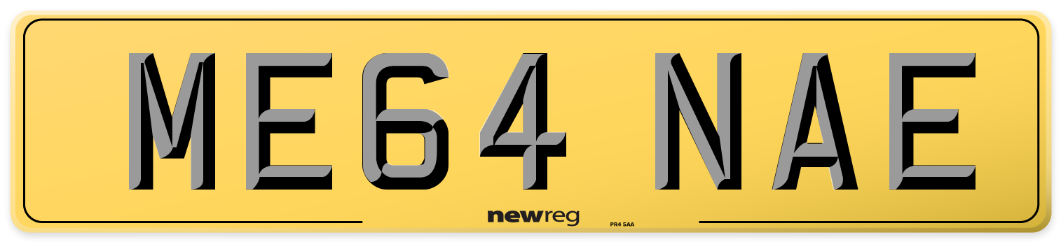 ME64 NAE Rear Number Plate